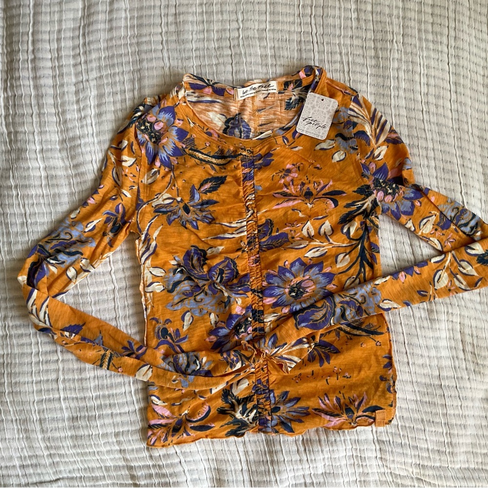 Free People Orange Graphic Patterned long sleeves